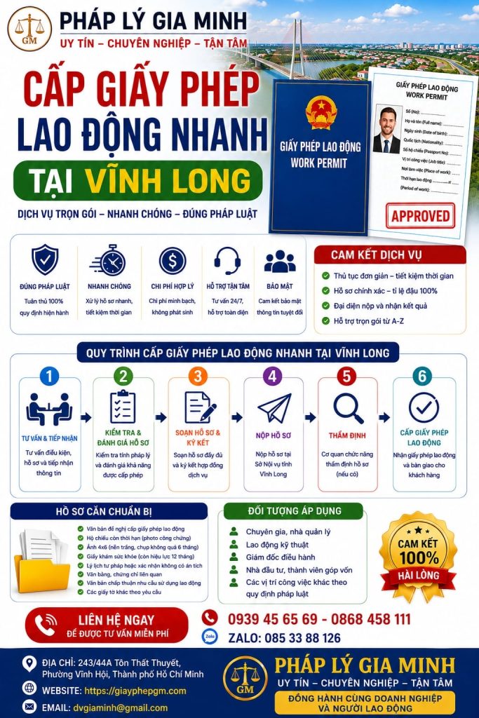 Cấp giấy phép lao động nhanh tại Vĩnh Long