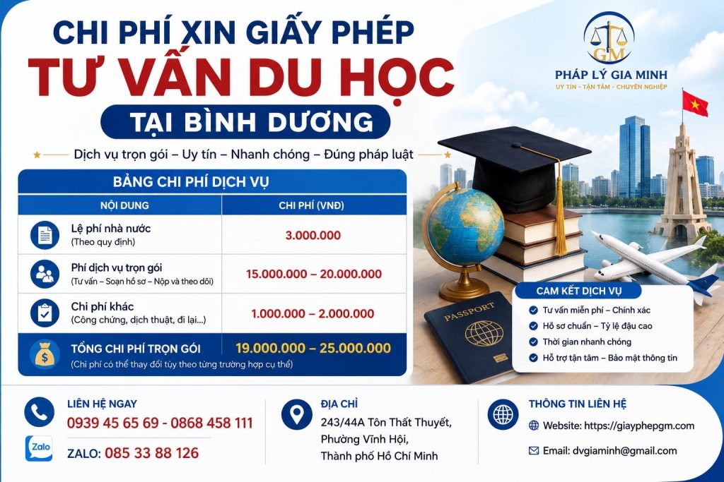 Chi phí xin giấy phép tư vấn du học tại Bình Dương