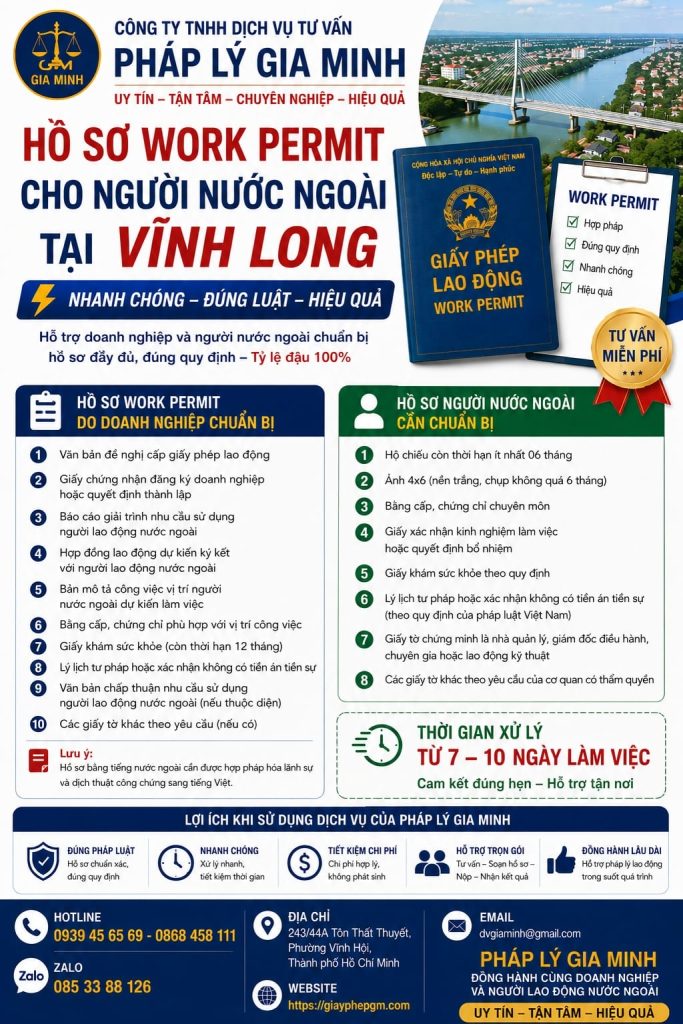 Hồ sơ work permit cho người nước ngoài tại Vĩnh Long