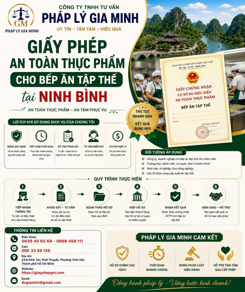 Giấy phép an toàn thực phẩm cho bếp ăn tập thể tại Ninh Bình 1 Giấy phép an toàn thực phẩm cho bếp ăn tập thể tại Ninh Bình