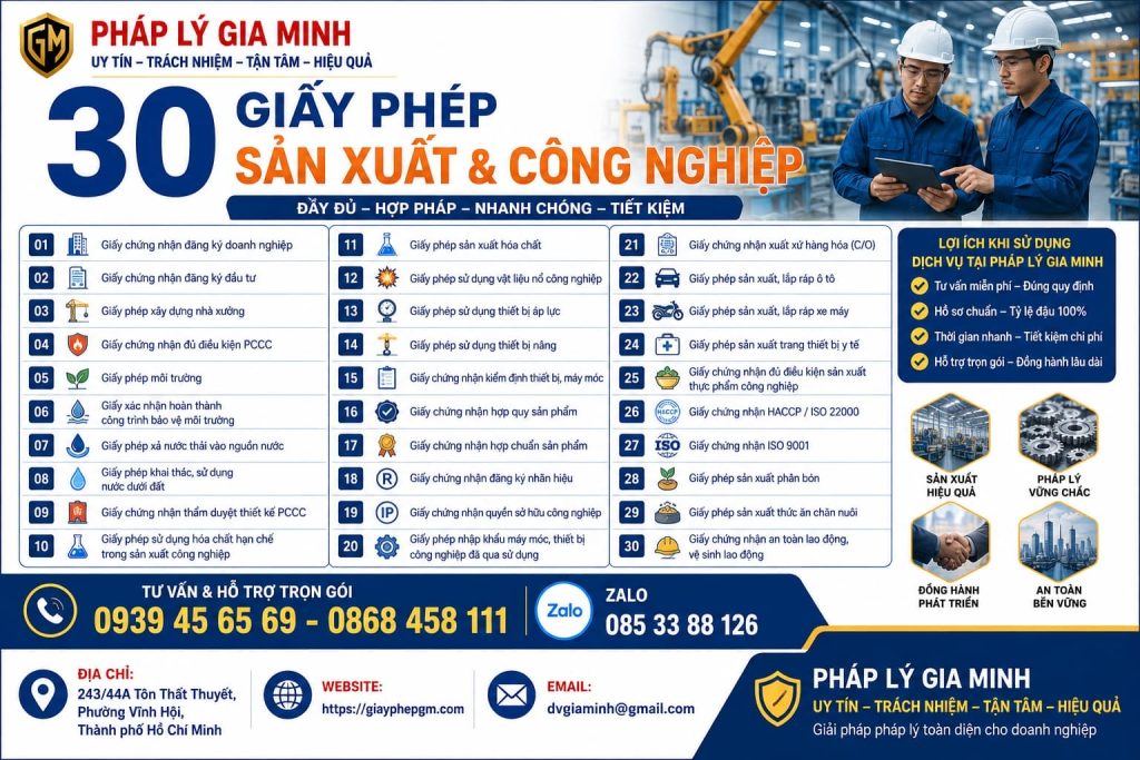 30 giấy phép sản xuất và công nghiệp