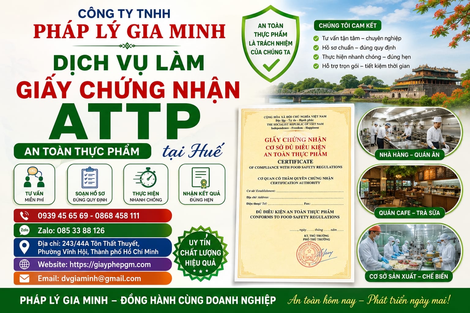 Dịch vụ làm giấy chứng nhận ATTP tại Huế