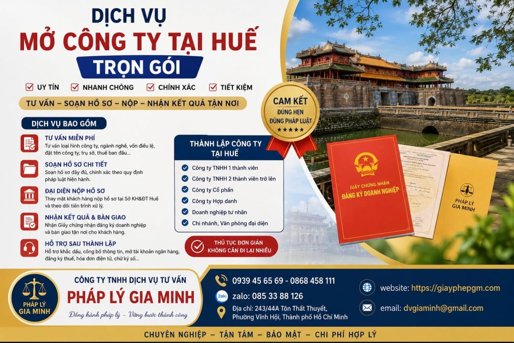Dịch vụ mở công ty tại Huế trọn gói