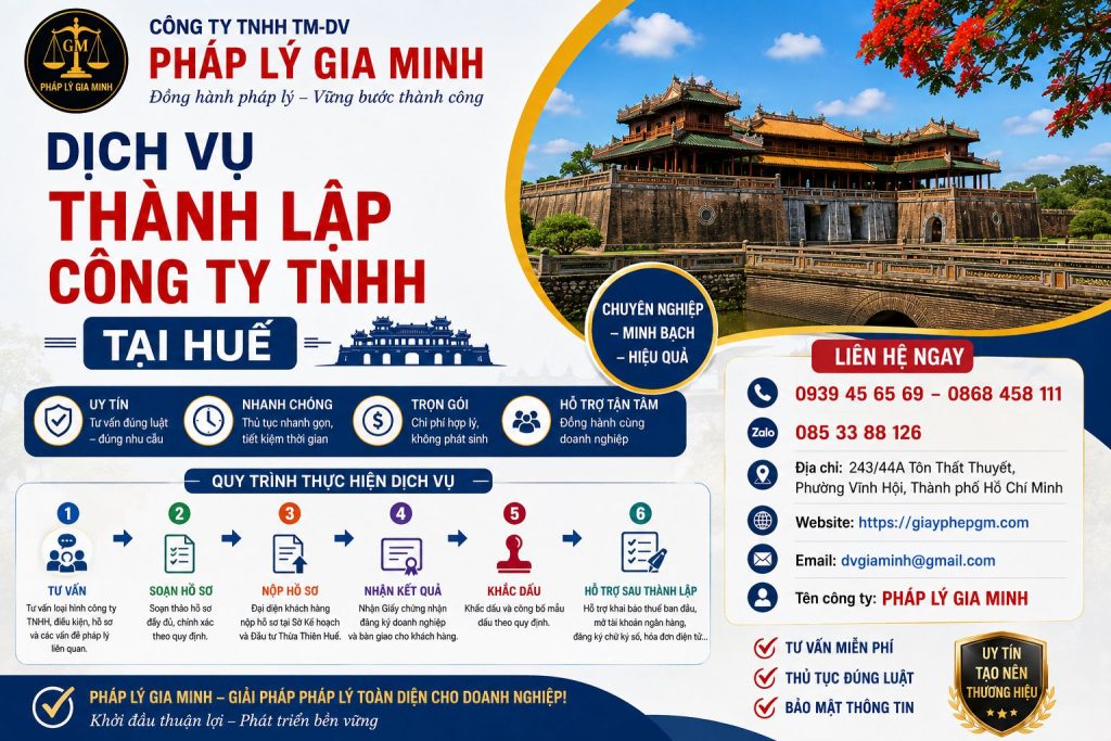 Dịch vụ thành lập công ty TNHH tại Huế