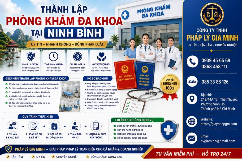 Thành lập phòng khám đa khoa tại Ninh Bình: Điều kiện và thủ tục trọn gói 1 Thành lập phòng khám đa khoa tại Ninh Bình