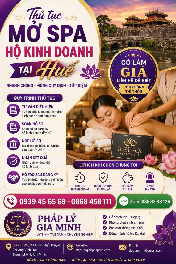 Thủ tục mở spa hộ kinh doanh tại Huế