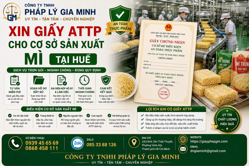 Xin giấy ATTP cho cơ sở sản xuất mì tại Huế