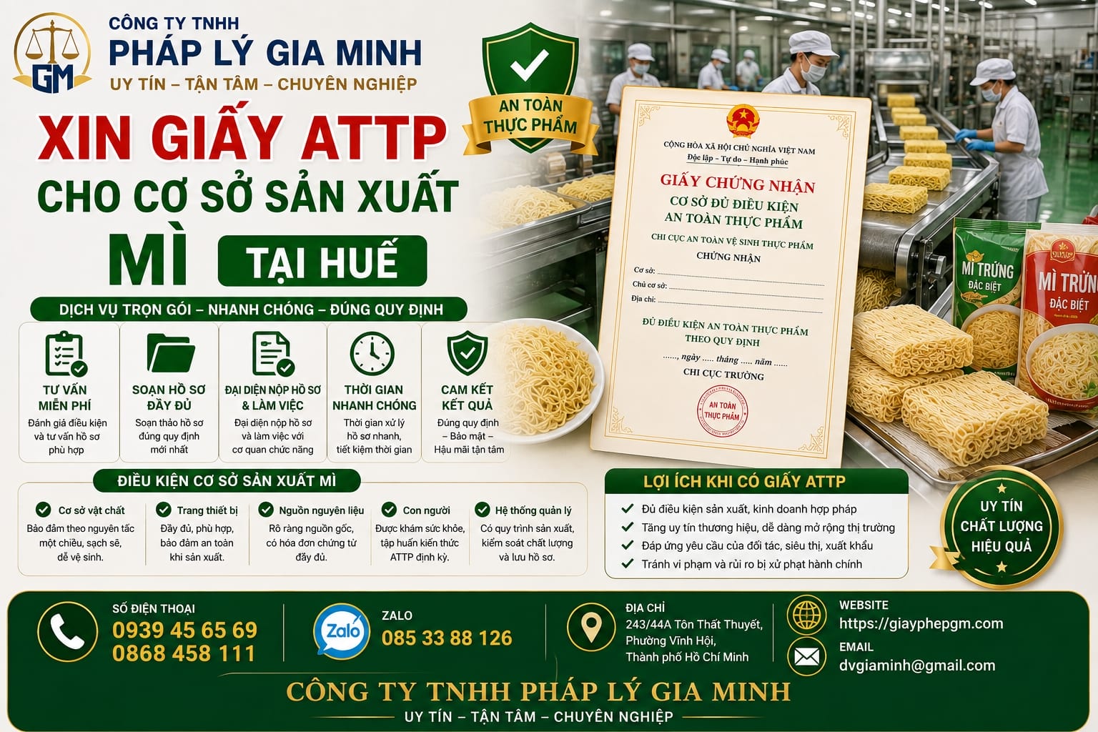 Xin giấy ATTP cho cơ sở sản xuất mì tại Huế